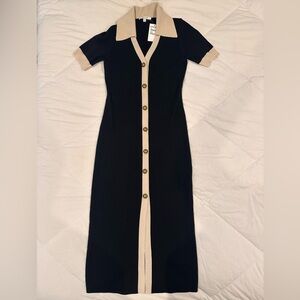 Elegant Black and Cream Button-Down Dress- Zoe and Claire